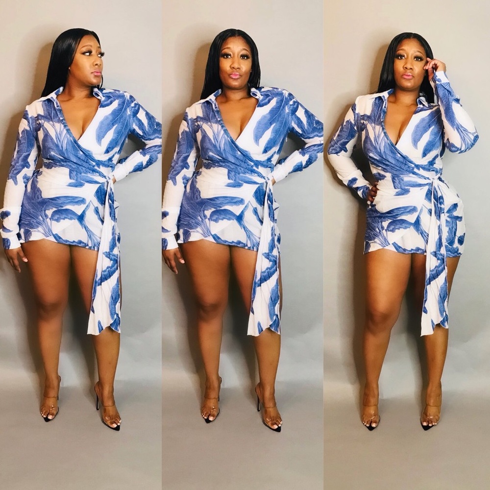 Blue Palm Mini Dress